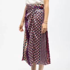 LA PETITE ETOILE Jupe mi longue effet satiné à motifs geométriques jenny Femme MULTICOLORE Clearance
