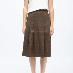 LA PETITE ETOILE Jupe mi longue motif prince de galles jeanne Femme MARRON Hot