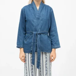 LA PETITE ETOILE Kimono jean vera avec poches et ceinture Femme BLEU Outlet