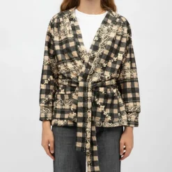 HOLLY AND JOEY Kimono vert sapin dalida à carreaux et fleurs Femme VERT FONCE Online