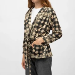 HOLLY AND JOEY Kimono vert sapin dalida à carreaux et fleurs Femme VERT FONCE Online