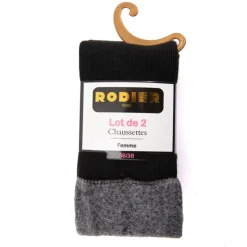 RODIER Lot de 2 chaussettes unies Femme NOIR Best
