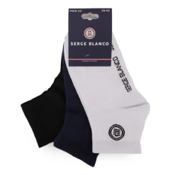 SERGE BLANCO Lot de 3 paires de chaussettes semi montantes logo cheville Homme MULTICOLORE New