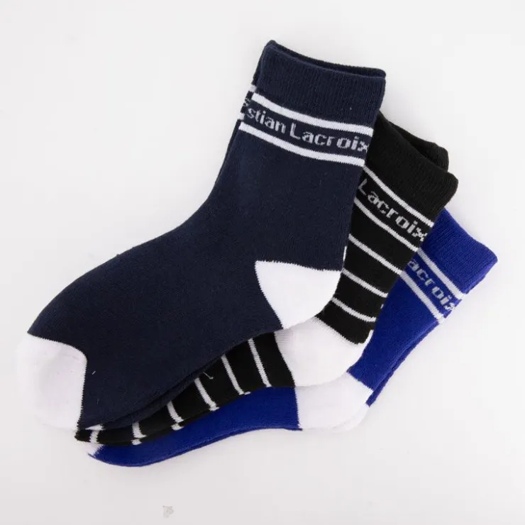 CXL BY CHRISTIAN LACROIX Lot de 3 paires de chaussettes couleur unie et à rayures coton Enfant BLEU FONCE Outlet
