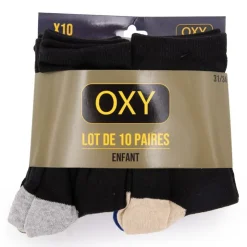 OXY Lot de 10 paires de chaussettes coton mélangé libero Enfant NOIR Clearance