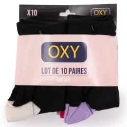 OXY Lot de 10 paires de chaussettes coton mélangé lorella Enfant NOIR Best