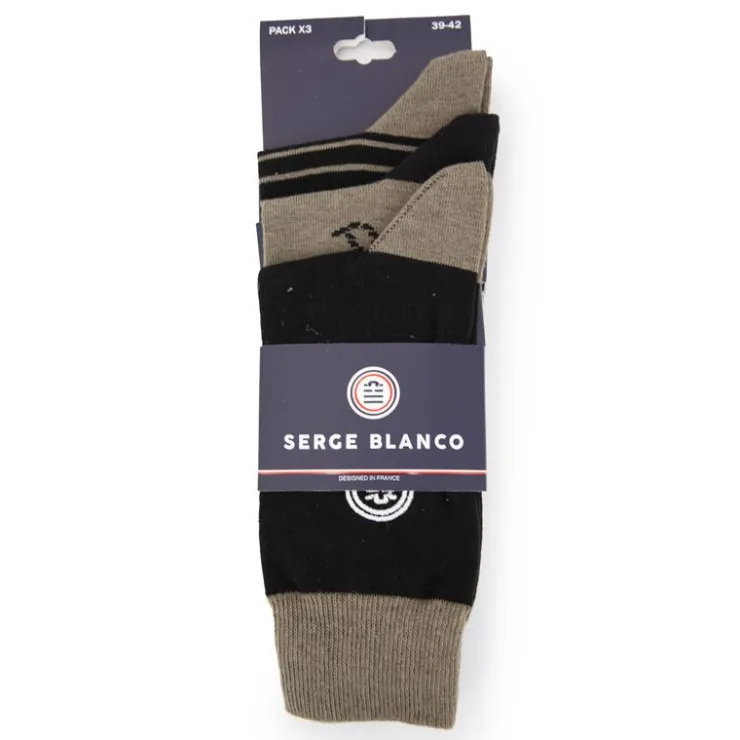 SERGE BLANCO Lot de 3 paires de chaussettes Homme KAKI Clearance