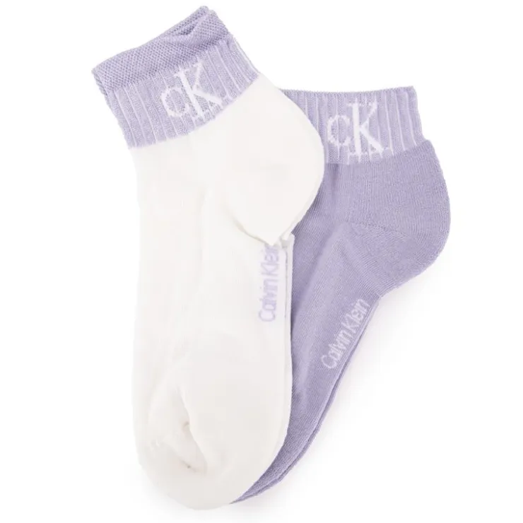 CALVIN KLEIN Lot de 2 paires de chaussettes Blanches & Lilas Femme VIOLET CLAIR Clearance