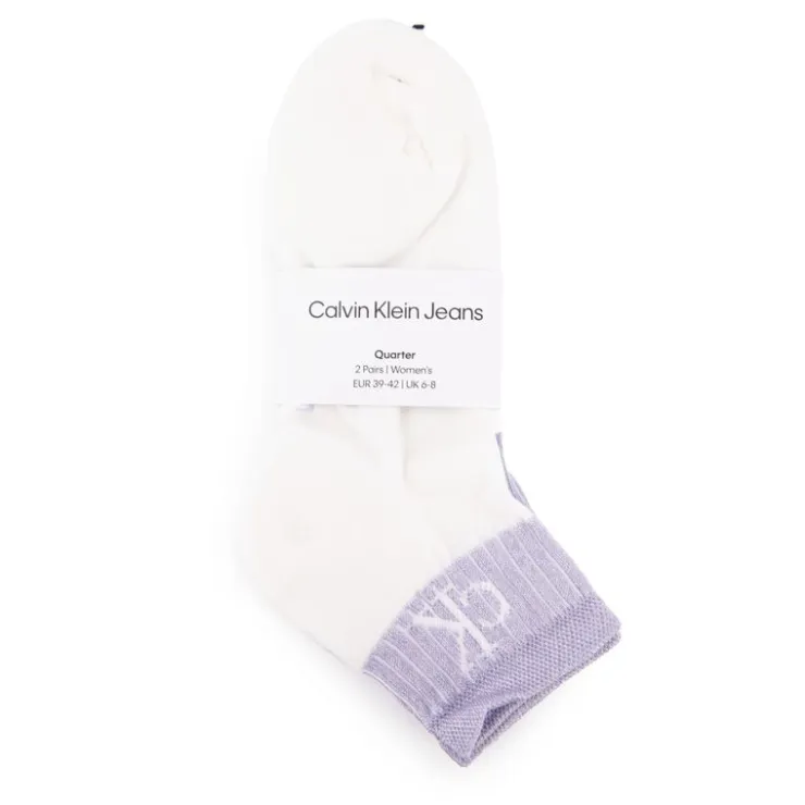 CALVIN KLEIN Lot de 2 paires de chaussettes Blanches & Lilas Femme VIOLET CLAIR Clearance