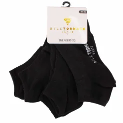 BILL TORNADE Lot de 3 paires de socquettes en coton Homme NOIR New