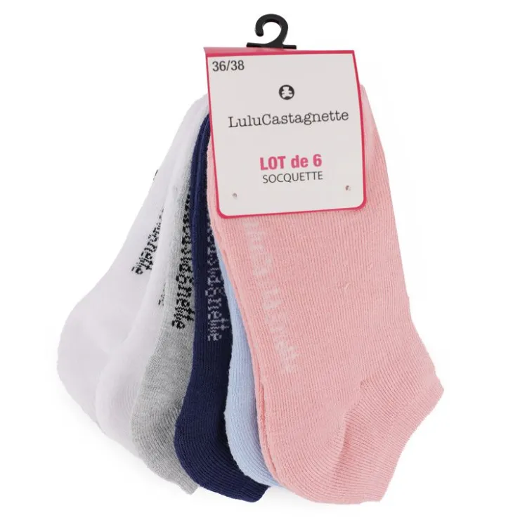 LULU CASTAGNETTE Lot de 6 socquettes pepita t 36/38 - 39/41 Femme ROSE Sale