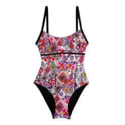 LAGUNE Maillot de bain 1 pièce graphique Femme MULTICOLORE New