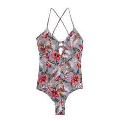 HAUTE PRESSION Maillot de bain 1 pièce fleurs Femme GRIS New