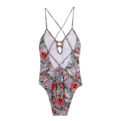 HAUTE PRESSION Maillot de bain 1 pièce fleurs Femme GRIS New