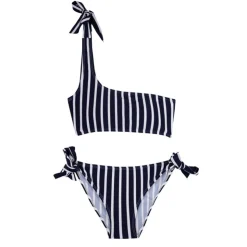 HAUTE PRESSION Maillot de bain 2 pièces bleu rayure une épaule Femme BLEU FONCE New