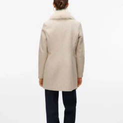 VERO MODA Manteau autumn oat meal col fausse fourrure Femme BEIGE Sale