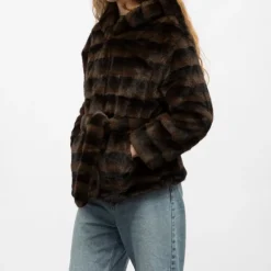 GOLD AND SILVER Manteau fourrure white h25bonbo Femme MARRON FONCE Hot