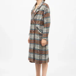 LA PETITE ETOILE Manteau mi longue à carreaux avec boutons naelle Femme BLEU New