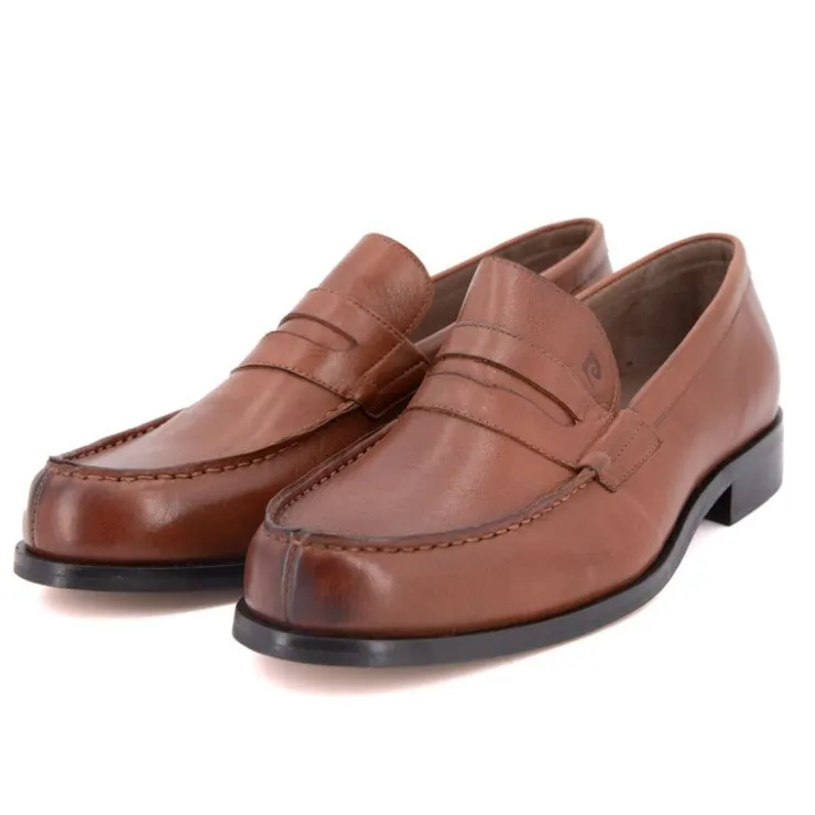 PIERRE CARDIN Mocassin cuir lisse couleur unie Homme MARRON