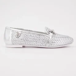 US POLO Mocassin cuir tissé cherry avec boucle Femme ARGENT Discount