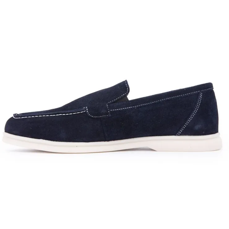 PIERRE CARDIN Mocassins cuir daim semelle blanche avec surpiqure blanche Homme BLEU FONCE Outlet