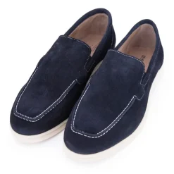 PIERRE CARDIN Mocassins cuir daim semelle blanche avec surpiqure blanche Homme BLEU FONCE Outlet