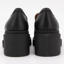 ELVIO ZANON Mocassins à talons carrés cuir Femme NOIR New