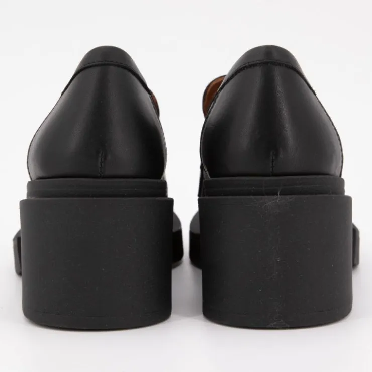 ELVIO ZANON Mocassins à talons carrés cuir Femme NOIR New