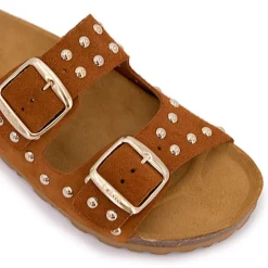 I AM Mules à clous doubles brides en cuir Femme MARRON CLAIR