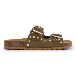 I AM Mules à clous doubles brides en cuir Femme KAKI Clearance