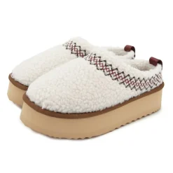 KELARA Mules basses mouton avec broderie Femme BLANC ECRU Clearance