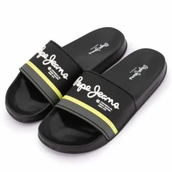 PEPE JEANS Mules Black bandes jaune et grise t40/45 Homme NOIR Discount
