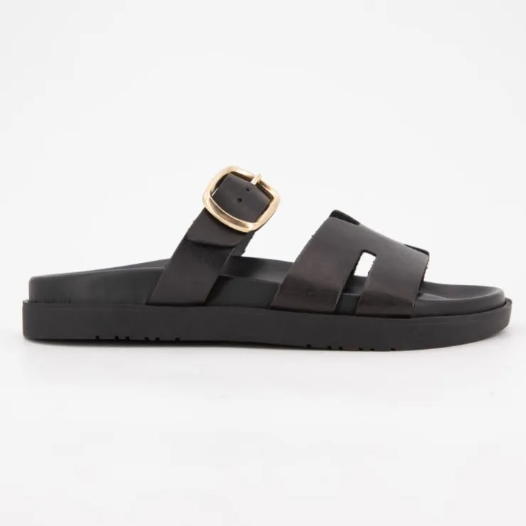 I AM Mules boucle dorée lanières en cuir Femme NOIR Online