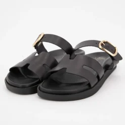 I AM Mules boucle dorée lanières en cuir Femme NOIR Online