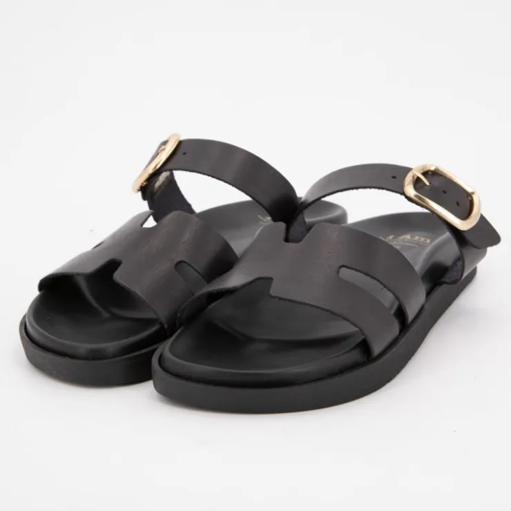 I AM Mules boucle dorée lanières en cuir Femme NOIR Online