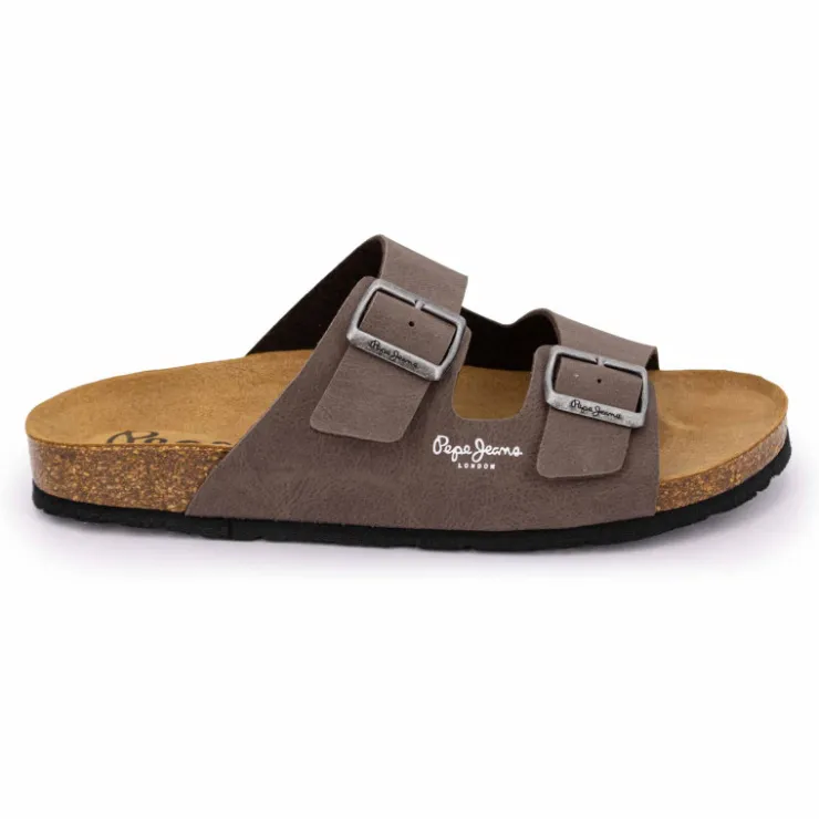 PEPE JEANS Mules boucle plate double bride uni Homme MARRON New