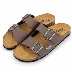 PEPE JEANS Mules boucle plate double bride uni Homme MARRON New