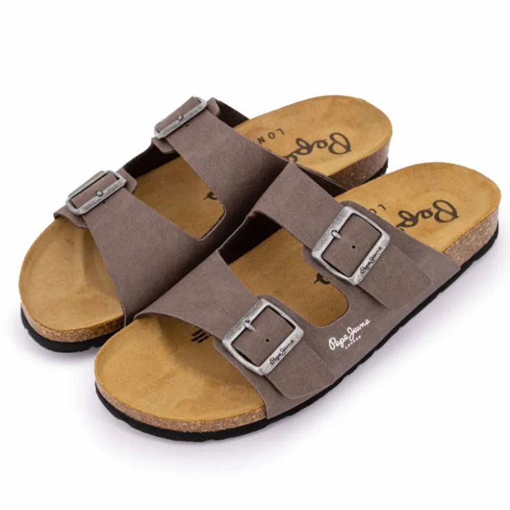 PEPE JEANS Mules boucle plate double bride uni Homme MARRON New
