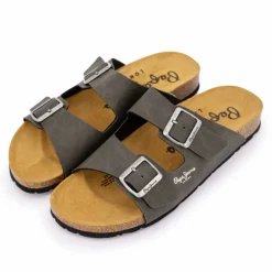 PEPE JEANS Mules boucle plate double bride uni Homme KAKI Clearance