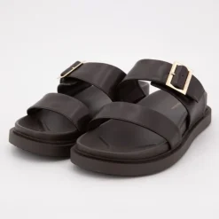 US POLO Mules bride à boucle dorée similicuir Femme MARRON FONCE Hot