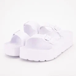 AMERICAN COLLEGE Mules compensées avec boucles Femme BLANC Clearance