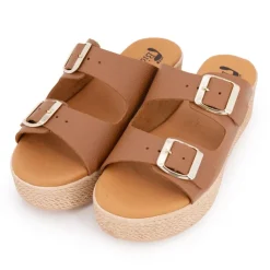 BIOSTOCK Mules compensées double boucle semelle épaisse effet corde Femme MARRON Online