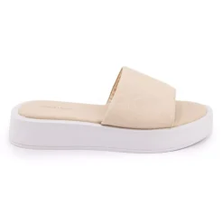 CALVIN KLEIN Mules coton avec monogramme basses Femme BEIGE New