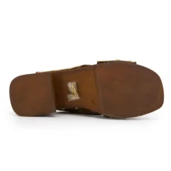 LES TROPEZIENNES PAR M.BELARBI Mules croisées pipa à talons de 6cm avec clous doré Femme KAKI Clearance