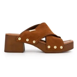 LES TROPEZIENNES PAR M.BELARBI Mules croisées pipa à talons de 6cm avec clous doré Femme MARRON Best