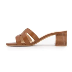 LES TROPEZIENNES PAR M.BELARBI Mules cuir Livia à talons 5cm Femme MARRON Clearance