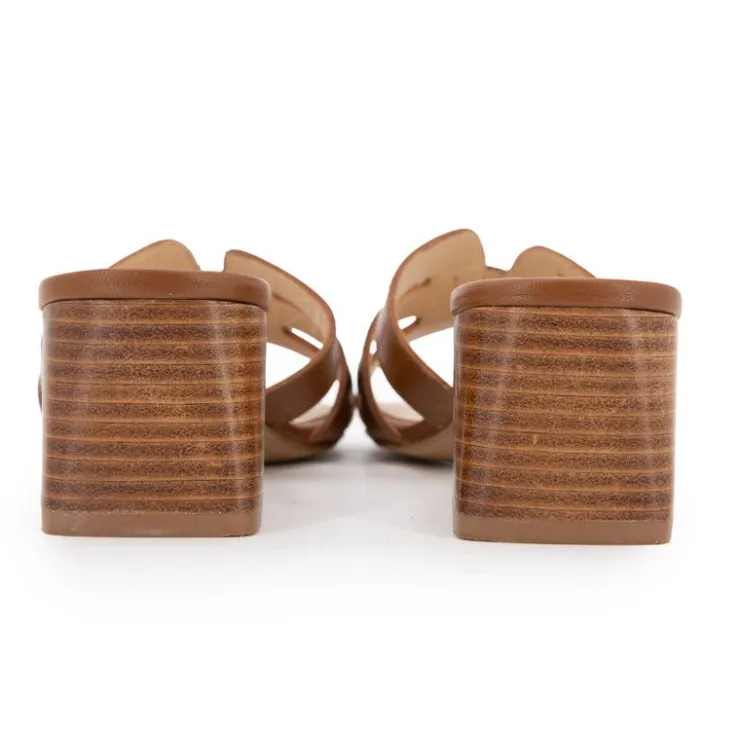 LES TROPEZIENNES PAR M.BELARBI Mules cuir Livia à talons 5cm Femme MARRON Clearance