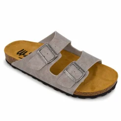 WHY LAND Mules cuir toile légère double bride Homme GRIS CLAIR Sale