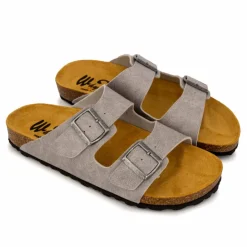 WHY LAND Mules cuir toile légère double bride Homme GRIS CLAIR Sale
