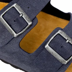 WHY LAND Mules cuir toile légère double bride Homme BLEU